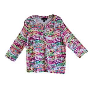 OLI & SOFIA Women XL Jacket Button Up Multicolor Confetti 3/4 Sleeve Cotton 40"